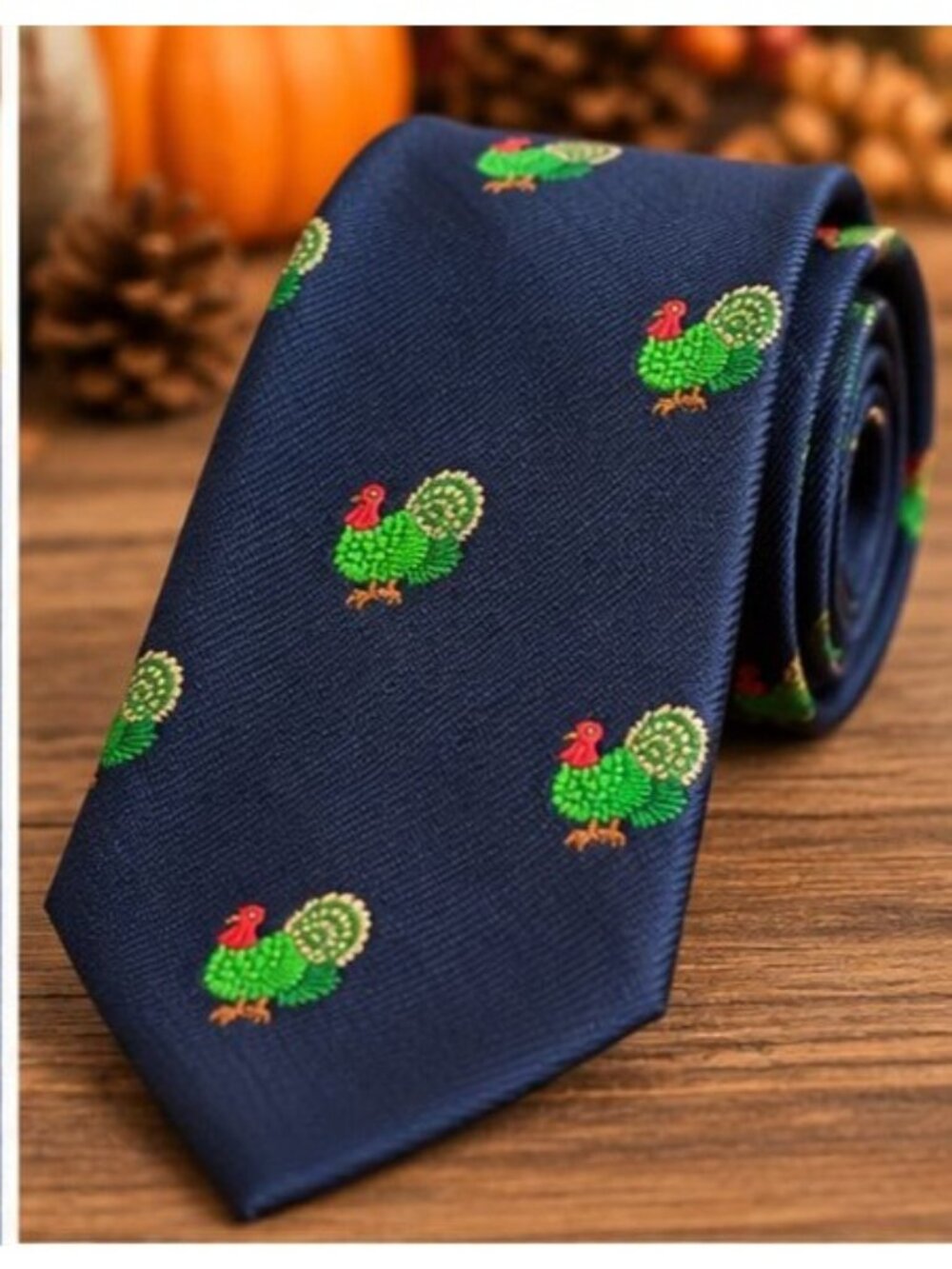 Vintage Cape Cod Neckwear Navy Blue Turkey Novelty Tie Thanksgiving Preppy USA